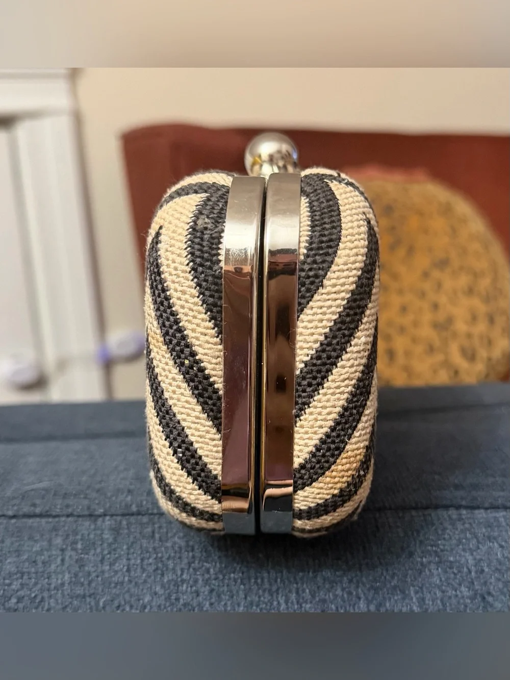 Ann Taylor LOFT Chevron Weave Box Clutch – Black & White Minaudière